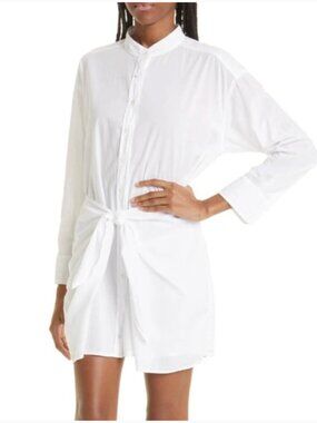 XIRENA Arly Tie Front Long Sleeve Cotton White Shirtdress Size Small